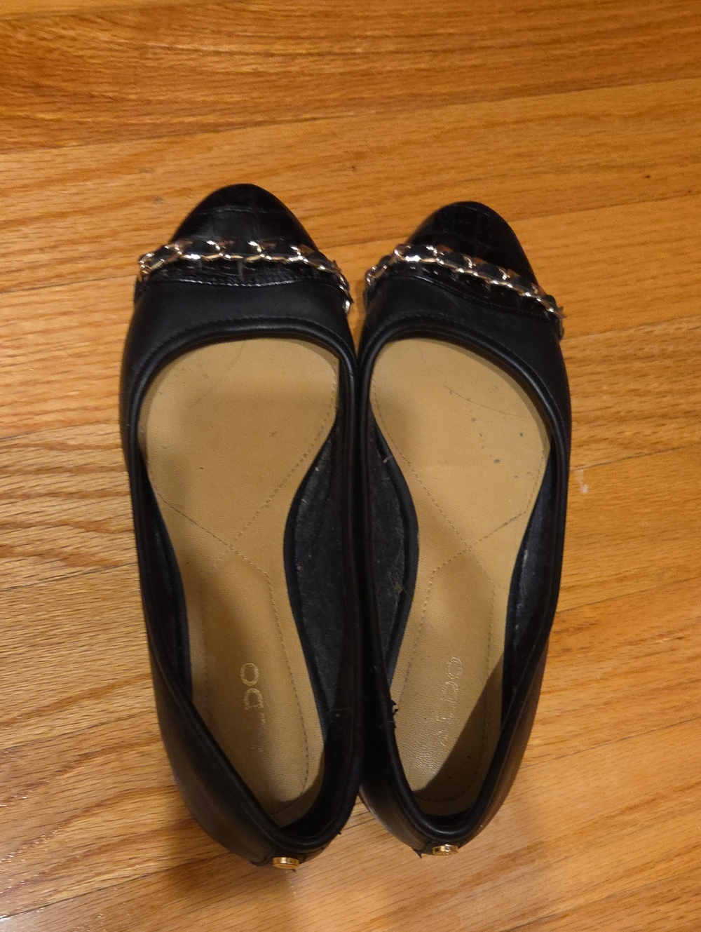Black Chain-Trim Ballet Flats - Women's
